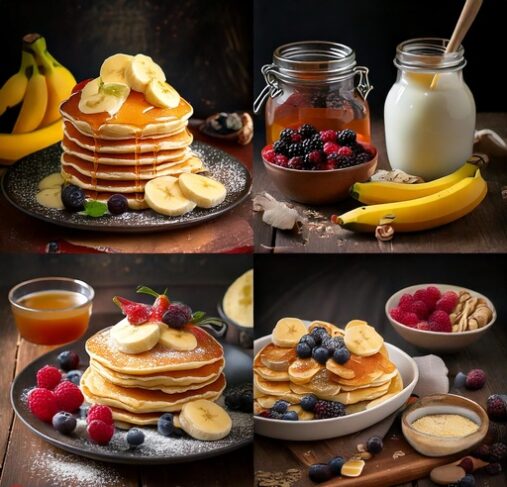 Recipe of Banana Pancakes with Fresh Berries and Honey' recipe